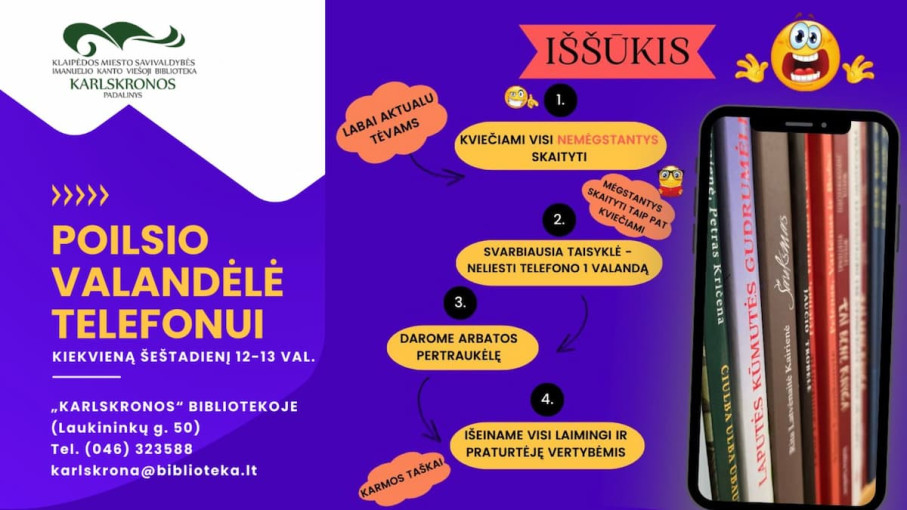 Renginio nuotrauka, Skaitymo popietė vaikams „Poilsio valandėlė telefonui“