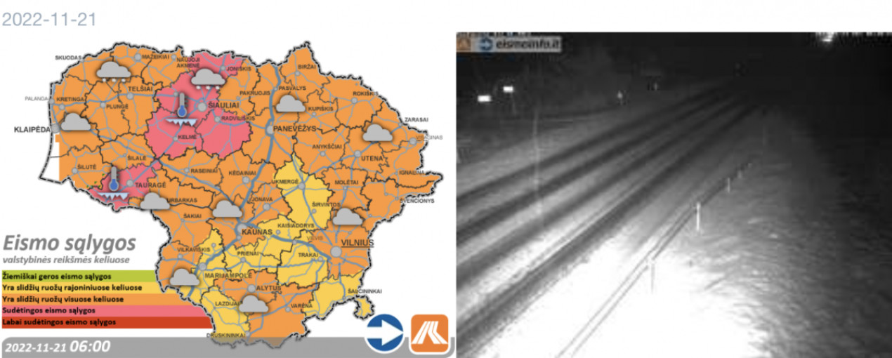 Keliuose yra slidžių ruožų. Būkite budrūs