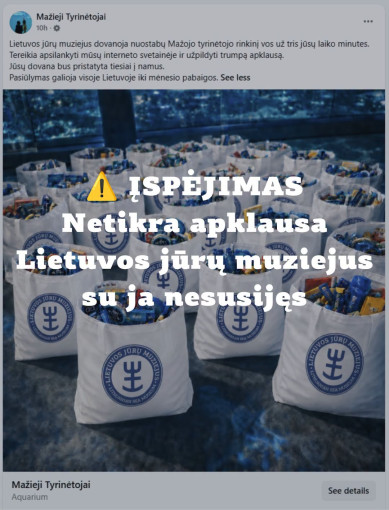 Lietuvos jūrų muziejus perspėja: sukčiai neteisėtai naudoja muziejaus vardą ir simboliką