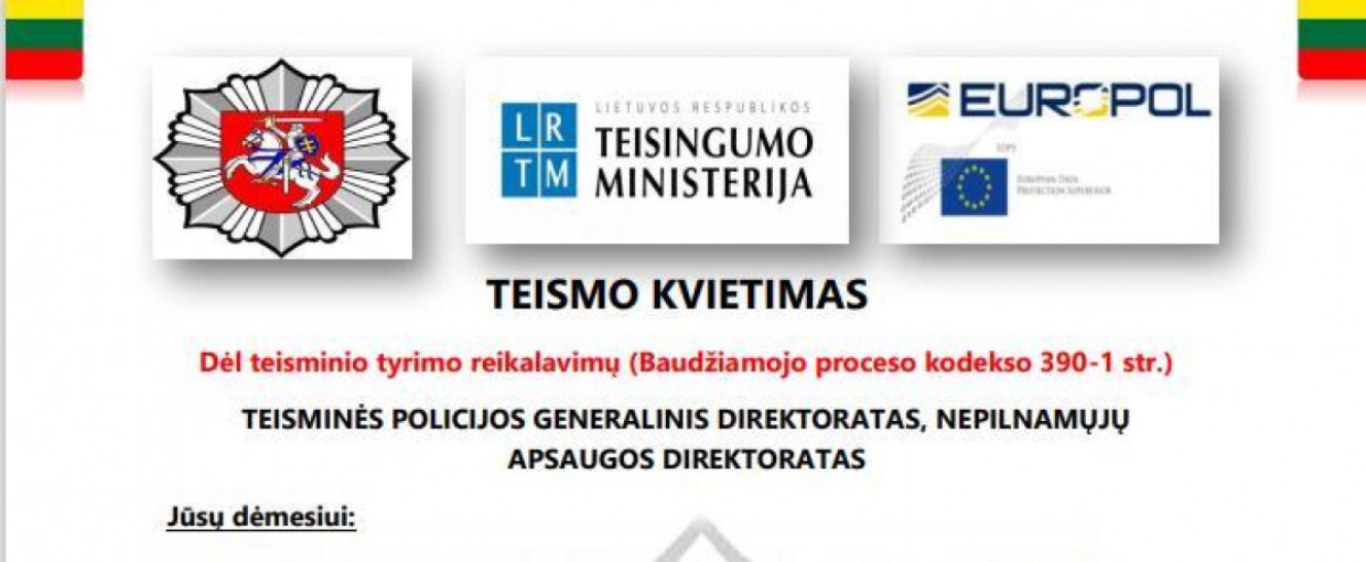 Policija: Nepatikėkite melagingais "Kvietimais į teismą"